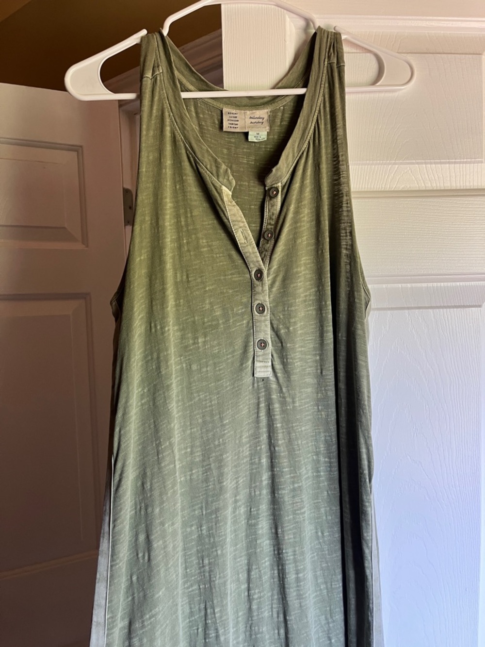 Saturday Sunday Sage Green Pilar Sleevless Henley Midi Dress Size Medium
